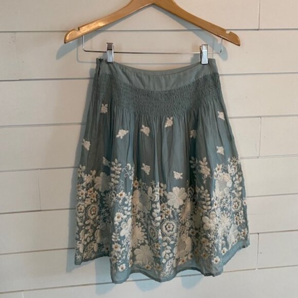 Blue Tassel Collection Silk Cotton Skirt with White Embroidery, fall season - Picture 5 of 9